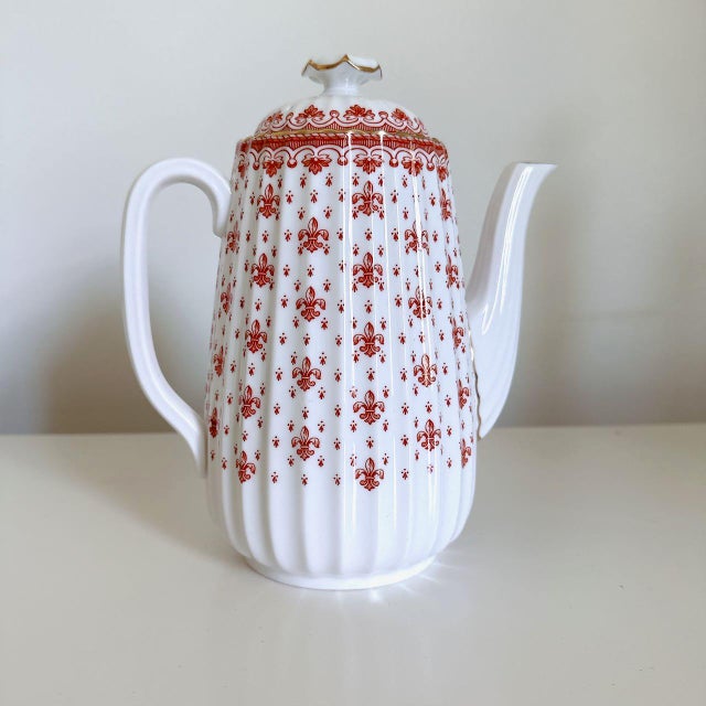 Spode Fleur De Lys Red Gold Bone China Tea Pot Coffee Pot Y7481 ...