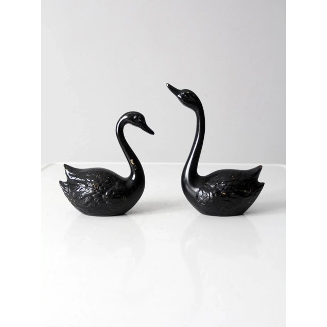 Black Vintage Painted Brass Black Swans Pair For Sale - Image 8 of 10