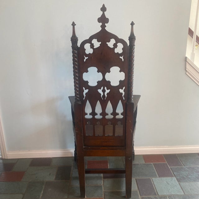 English Tudor Gothic Revival Armchair Throne For Sale - Image 9 of 12