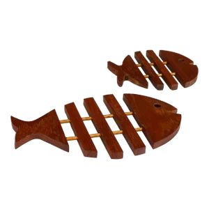 Vintage Mid Century Danish Modern Teak Figural Fish Trivets - a Pair