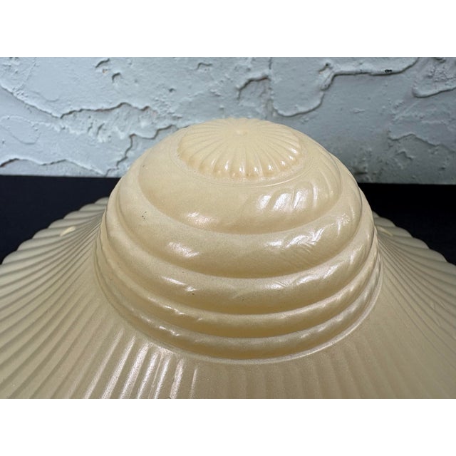 Vintage Art Deco Ivory Opalescent Ribbed Glass Pendant Light Shades, Three-Chain Ceiling Fixture Shades - a Pair For Sale - Image 4 of 12