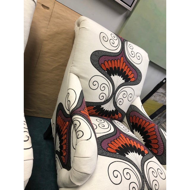 Pair of Furniture Land South Custom Made Chairs in Fabric by Quadrille Possibly Baker or Drexel For Sale - Image 4 of 8
