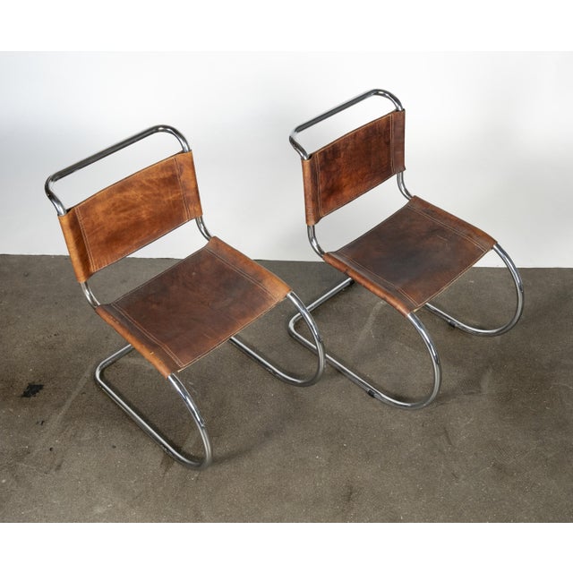 Mid 20th Century Pair of Bauhaus-Style Chrome and Brown Leather Cantilever Chairs For Sale In Los Angeles - Image 6 of 17