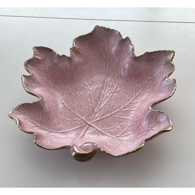 California Pottery 1950s Large California Co Pottery Pink & Gold Maple Leaf Serving Dish For Sale - Image 4 of 4