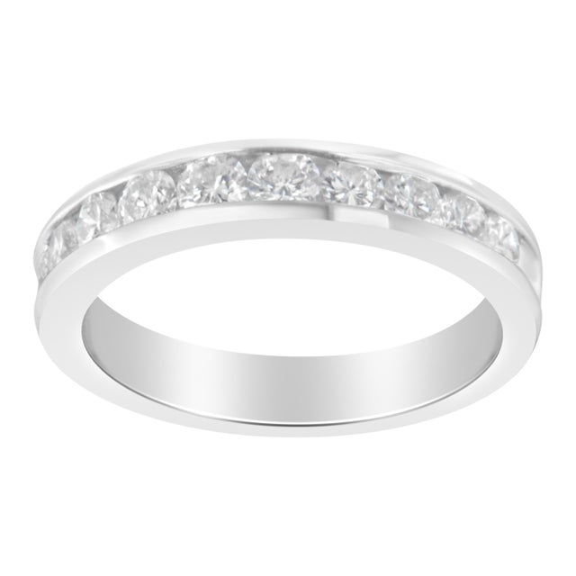 Haus of Brilliance IGI Certified 1.0 Cttw Diamond 18K White Gold Channel-Set Half-Eternity Band Wedding Ring (E-F Color, I1-I2 Clarity) - Size 6 For Sale - Image 4 of 7