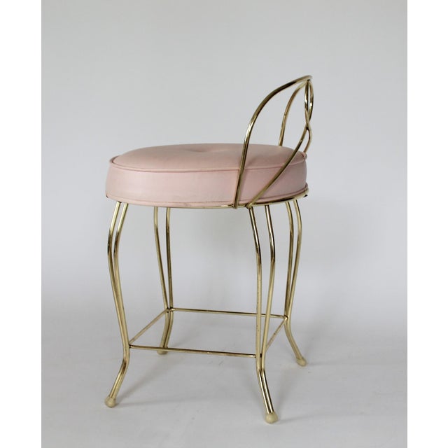 Metal Vintage Pale Pink & Brass Vanity Seat / Stool / Chair For Sale - Image 7 of 16