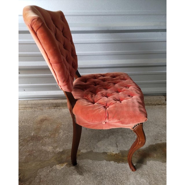 Original, vintage velvet side chair with lovely curves.