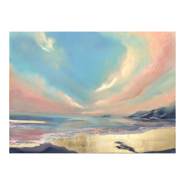 Whisper - Large Scale Pastel Tone Oceanscape Sunset Painting on Canvas Original Artwork by Charlotte Elizabeth For Sale