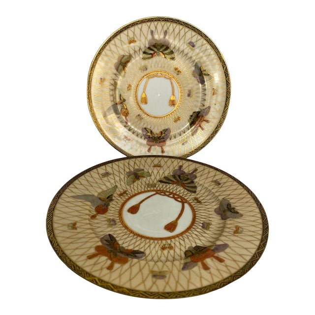 Pair of Meiji Period Japanese Gilt Porcelain Butterfly Plates, Circa 1890 For Sale