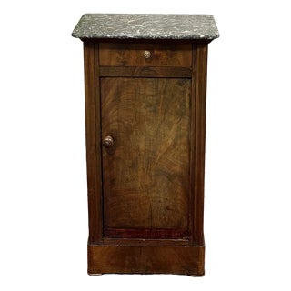 Antique Bedside Table in Mahogany with Grey Marble Top, 1800s For Sale