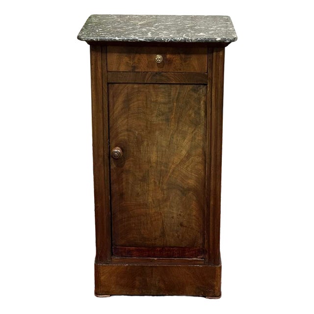 Antique Bedside Table in Mahogany with Grey Marble Top, 1800s For Sale