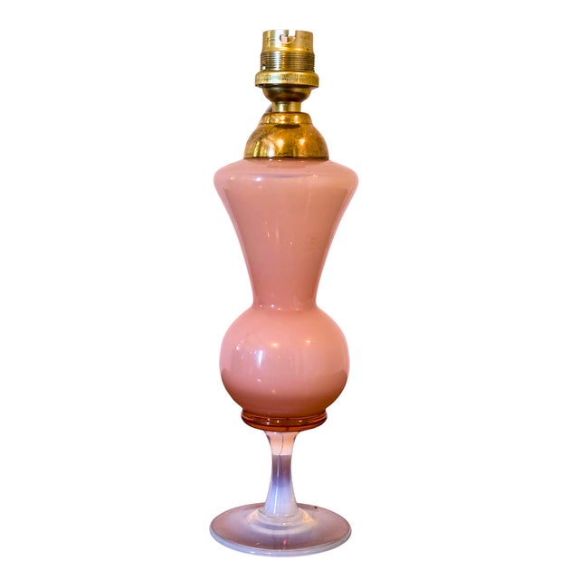 1950s Mid-Century French Pink Opaline Glass Table Lamp with Pied de Douche Base, 1950s For Sale - Image 5 of 6