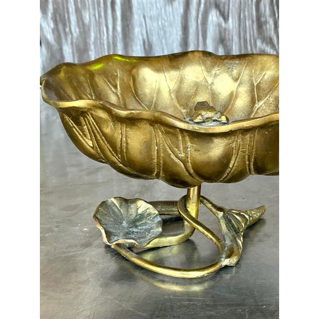 Gold Vintage Boho Brass Lily Pad Bowl For Sale - Image 8 of 10