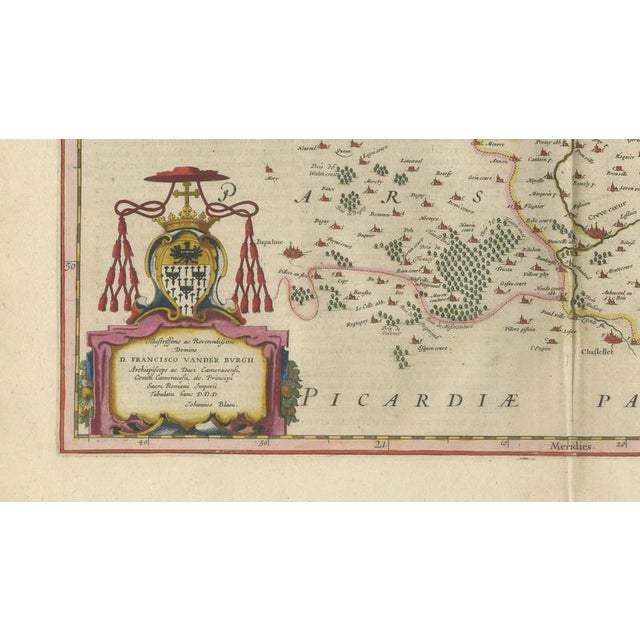 Map of Cambrai & Artois with Heraldic Cartouches from Blaeu, 1642 For Sale - Image 9 of 11