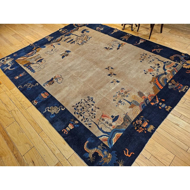Ivory Vintage Chinese Art Deco Rug, Hand-Knotted Wool, Four Dragons Design, 9' x 12' For Sale - Image 8 of 18