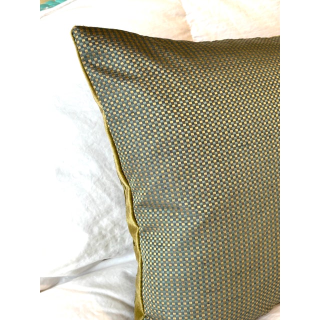 Byzantine Antique Acid-Green Crushed Silk Velvet Applique Bolster Pillow. For Sale - Image 3 of 7