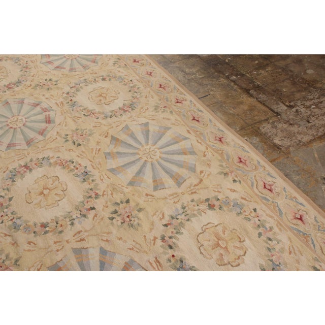 Rug & Kilim 1980s Aubusson Style Flat Weave Rug in Beige Gold Floral Pattern by Rug & Kilim For Sale - Image 4 of 7