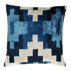 Contemporary Blue & Ivory Handmade Silk Throw Pillow With Down Insert