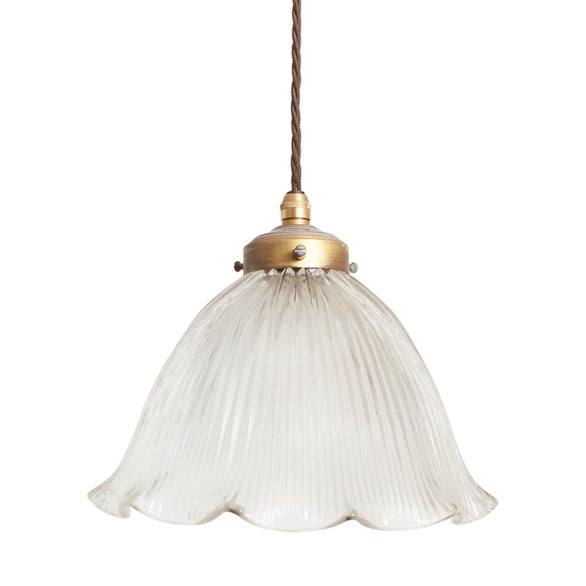 Vintage Reclaimed Holophane Glass Pendant Light, 1950s For Sale