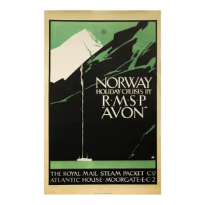 1924 Vintage Norwegian Travel Poster, Norway Holiday Cruises by Rmsp Avon