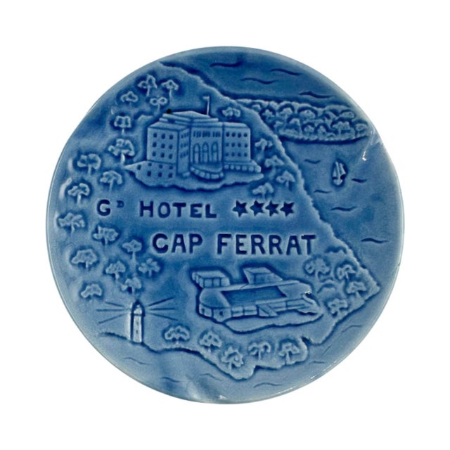 Vintage Grand Hotel Cap Ferrat Blue Ceramic Ashtray Catchall Dish For Sale - Image 11 of 11
