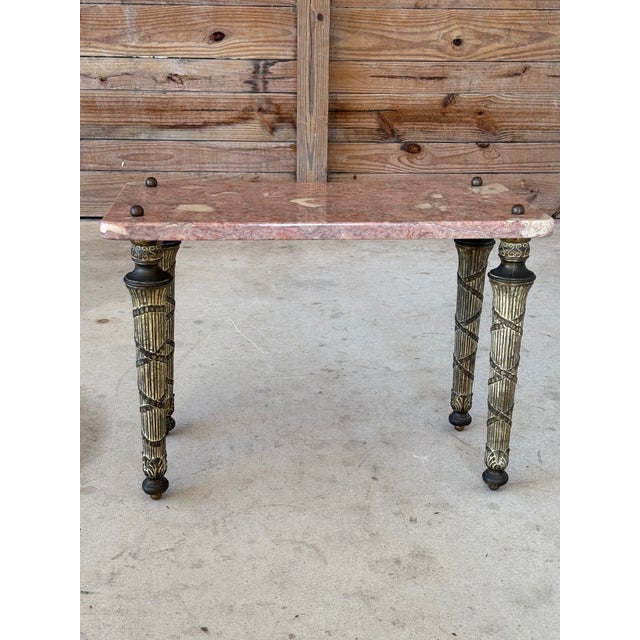Neoclassical Pink Marble Top Side Table With Gilt Metal Legs, European For Sale - Image 10 of 12