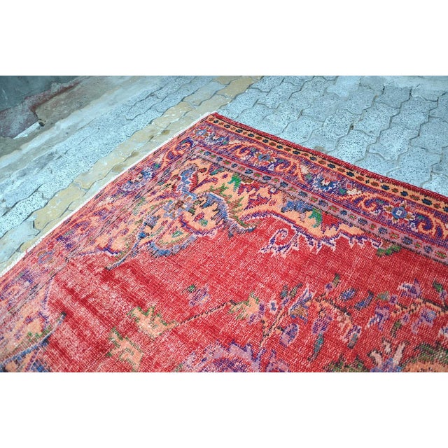 Textile Vintage Handmade Red Rug For Sale - Image 7 of 11