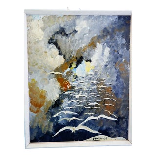 After Michela Marchiotti, Landscape with Seagulls, 20th Century, Oil Painting on Canvas, Framed For Sale
