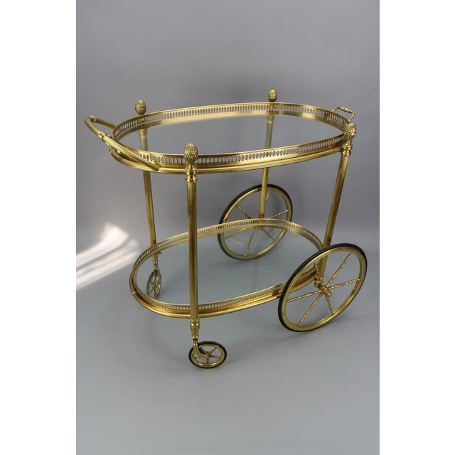Mid-Century Modern 2-Tier Brass and Glass Bar Cart in the style of Maison Baguès, 1950s For Sale - Image 12 of 18