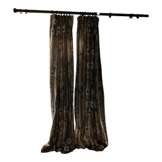 Silk Curtains in Silver Gray and Yellow- Set of 2 Panels For Sale