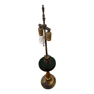 Vintage Brass and Forest Green Glass Dual-Socket Banquet Lamp For Sale
