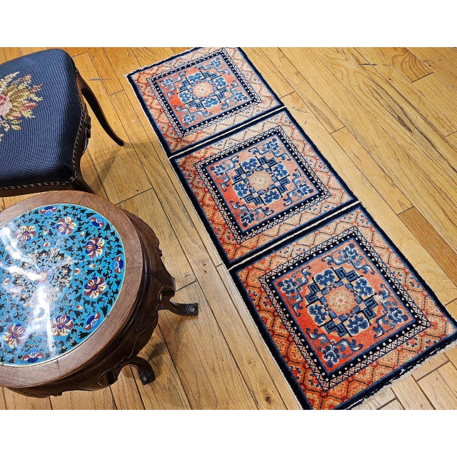 Vintage Tibetan Temple Runner, Wool & Cotton, Lotus & Cloud Motifs, 2' x 6' For Sale - Image 9 of 10