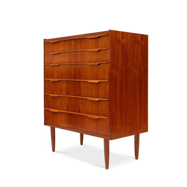 Mid-Century Modern Danish Mid Century Modern Teak Tallboy Dresser 6 Drawer Chest Vintage 1960s For Sale - Image 3 of 7