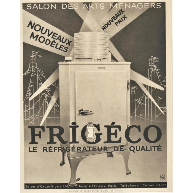 1934 French Art Deco Advertisement Print-Refrigerator, Matted For Sale