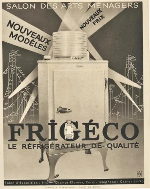 1934 French Art Deco Advertisement Print-Refrigerator, Matted