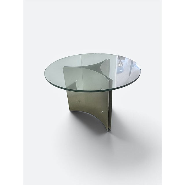 Glass Pedestal Table in Stainless Steel by Michel Boyer, France, 1970 For Sale - Image 7 of 7