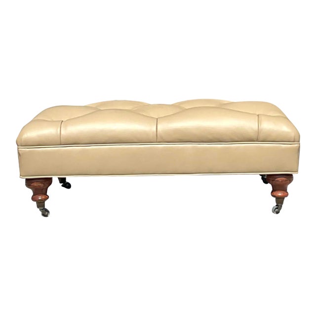 Vintage Tufted Leather Ottoman For Sale