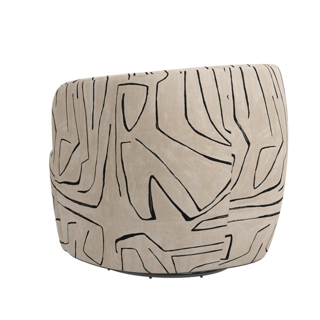 Charlie Swivel Chair in Grafitto Linen Onyx For Sale In Chicago - Image 6 of 7