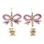 Chanel Gold Fuchsia Ribbon Bow CC Pearl Dangle Hoop Earrings, A Pair For Sale