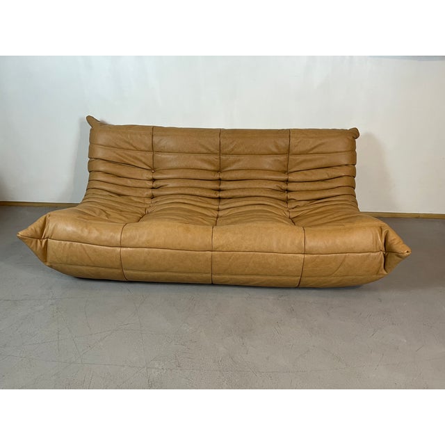 Togo Sofa in Camel Leather by Michel Ducaroy for Ligne Roset, Set of 5 For Sale - Image 3 of 14