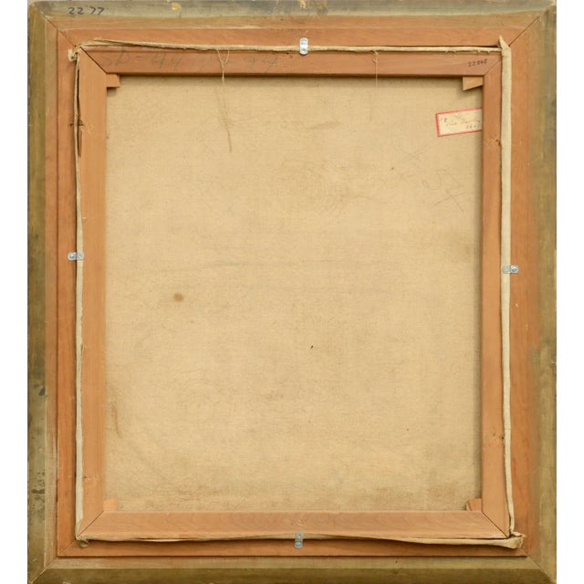 Textile Mid-Century Interior Scene Painting with Red Table and Green Vase For Sale - Image 7 of 8