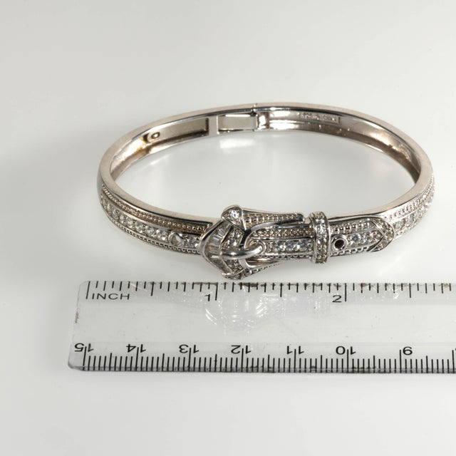 Vintage Sterling Silver Buckle Hinged Bangle Bracelet W/ Cubic Zirconia For Sale - Image 4 of 5