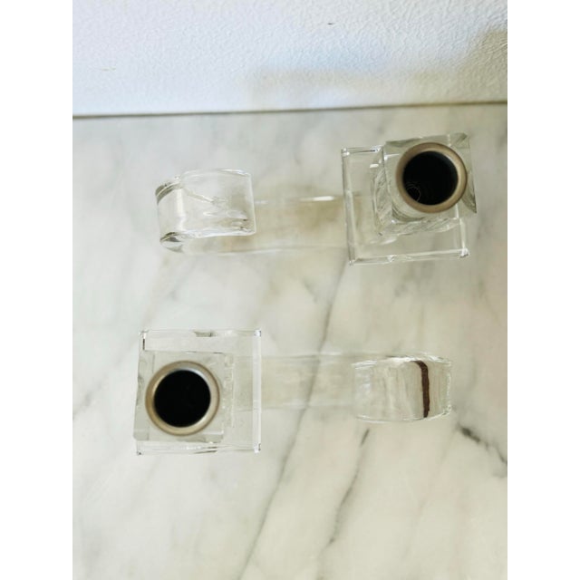 Mid-Century Modern Vintage Czechoslovakian Glass Candle Holders in the Style of Barovier & Toso | Art Deco Tchécoslovaquie Decor Pair For Sale - Image 3 of 9