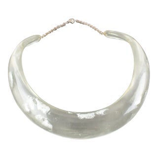 Transparent Resin Rigid Collar Necklace With Silver Flakes Inclusions For Sale