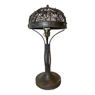 Rare Antique Art Deco Handmade Wrought Forged Steel Iron Electric Table Lamp For Sale