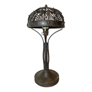 Rare Antique Art Deco Handmade Wrought Forged Steel Iron Electric Table Lamp