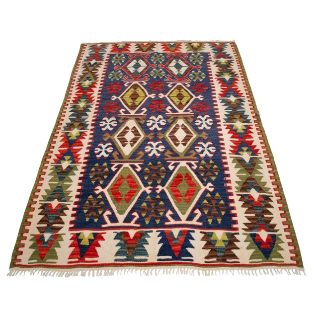 Vintage Handwoven Turkish Kilim Flat Weave Rug – Boho Farmhouse Decor – Collector’s Anatolian Piece – 3′8″ X 5′10″ For Sale - Image 4 of 14