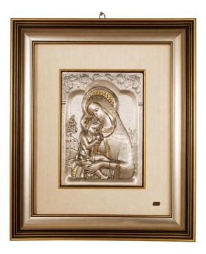 Italian Sterling Silver 925 Madonna and Child Bas-Relief Wall Plaque by Guerrini, 1980s