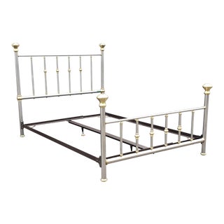 Charles P. Rogers French Polished Aluminum and Brass Queen Size Bedstead For Sale