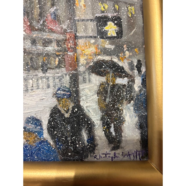 Impressionist Christopher Willett, "Wall Street at Rush Hour" Oil on Masonite For Sale - Image 3 of 7